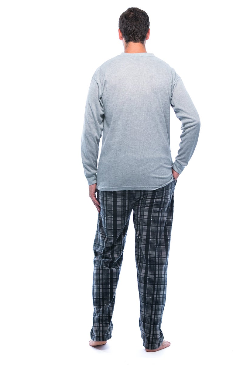 #followme Pajama Set for Men with Thermal Henley Top and Polar Fleece Pants 44909-3A-NEW-L Charcoal - Image 3